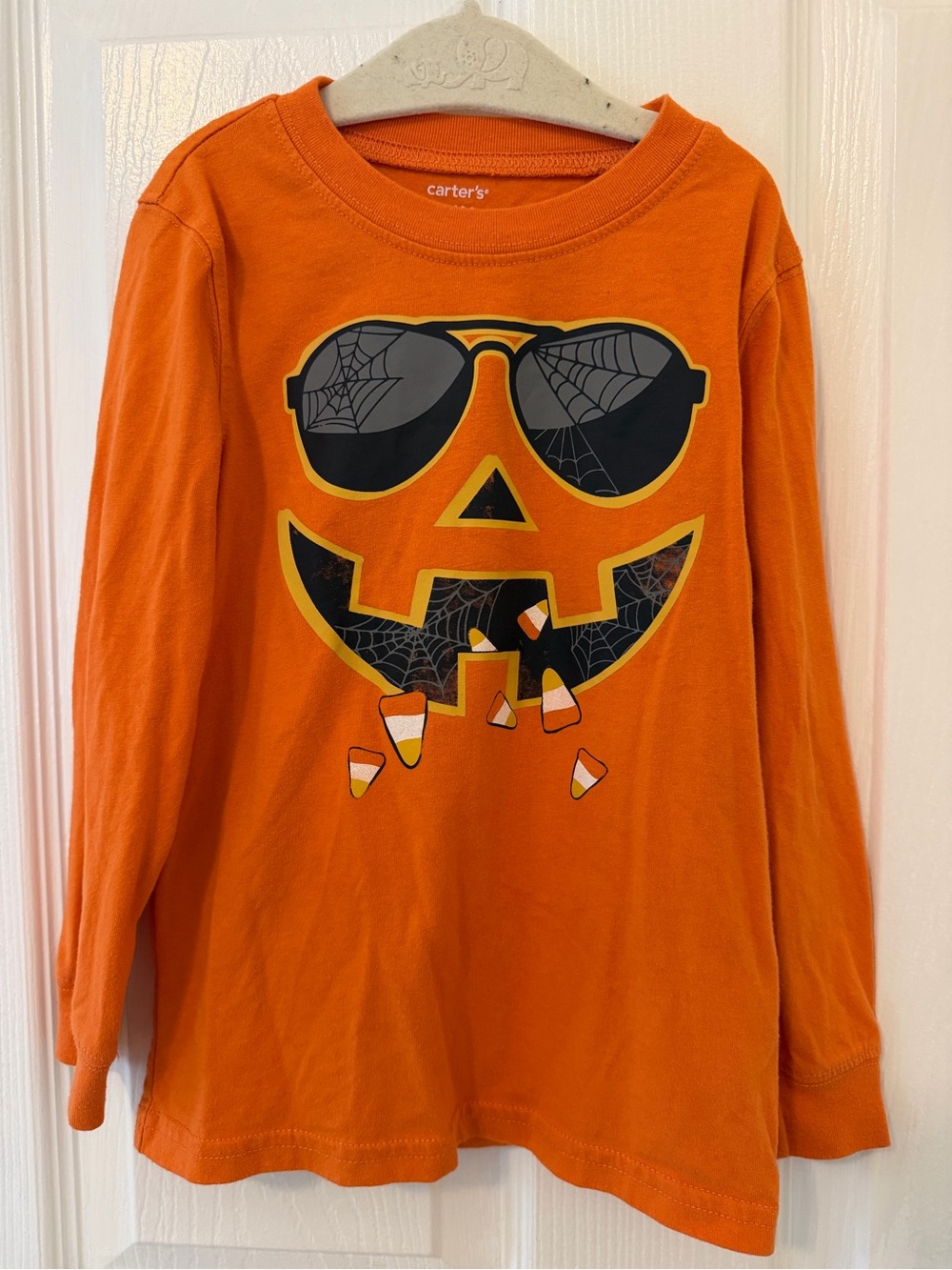 Carter's Orange Pumpkin Face Long Sleeve Tee with Candy Corn Detail